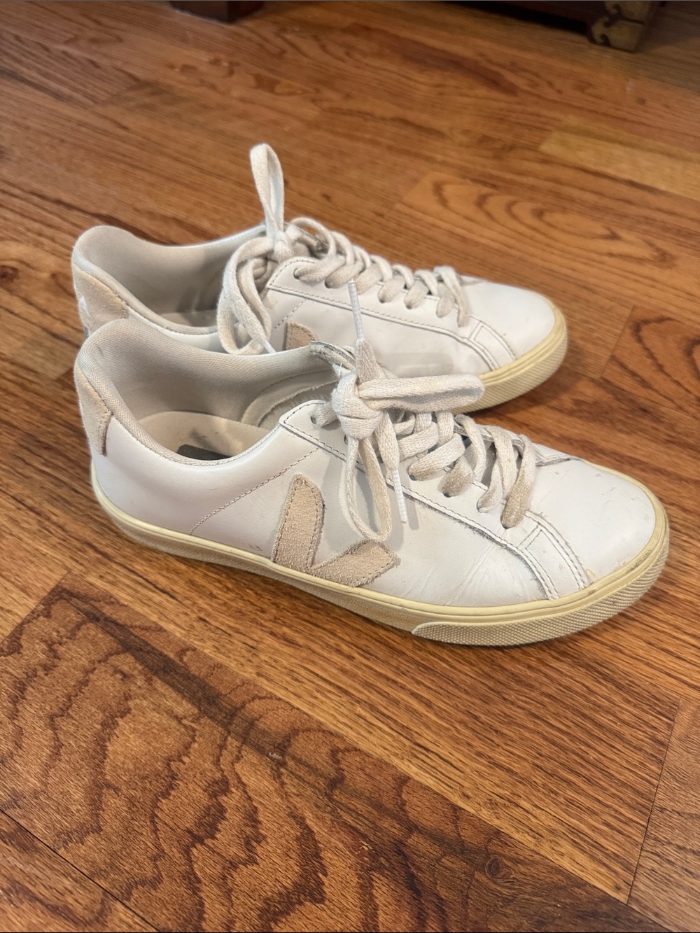 Veja Women's White Leather Sneakers with Beige Accents